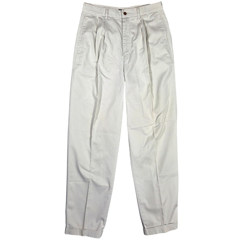 Chaps Ralph Lauren Mens 31x32 Pleated Chino Pants Beige Cotton Cuffed Vintage